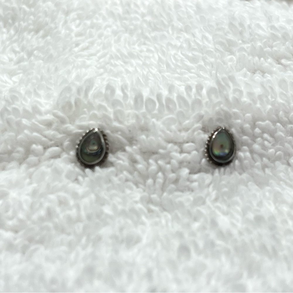 Vintage Silver Teardrop Abalone Stud Earrings, worn twice.